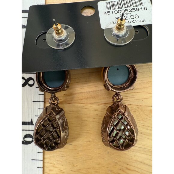 Chicos Brown Queens Royal Jewels Dangle Earrings With Faux Pearls & Faceted Gems - Picture 10 of 11